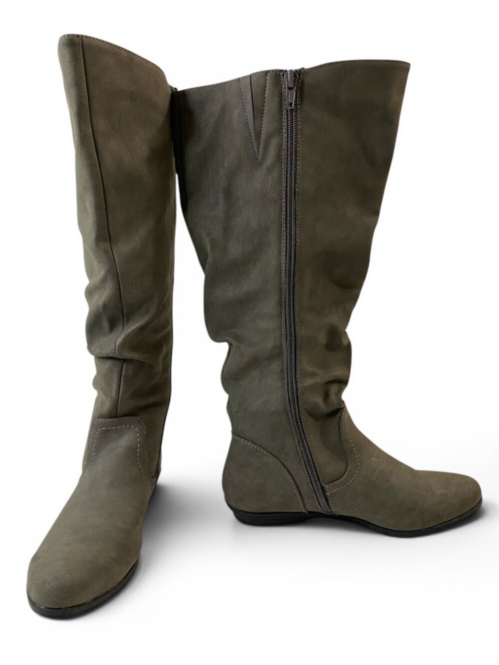 Women Knee High Boots Gray Slouchy Full Zip Flat Casual Size 6 W - Picture 1 of 11